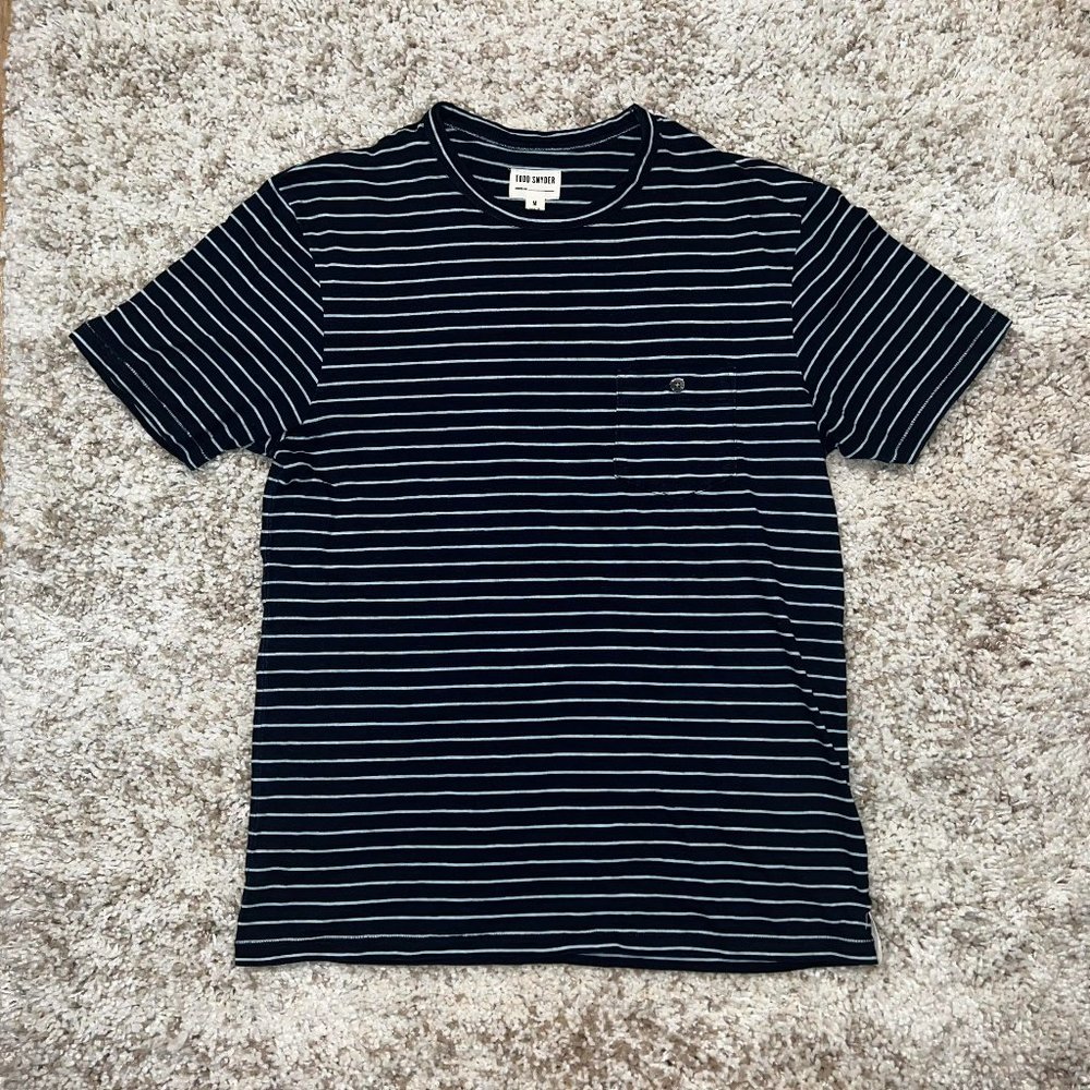 Todd Snyder Indigo Striped Pocket Tee M